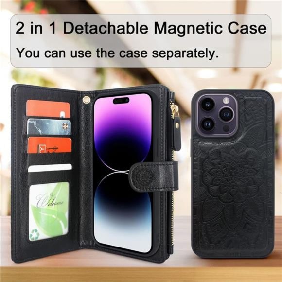 For iPhone 14 Pro Max 6.7in 5G 2022 Durable PU Leather Wallet Case with Strap - Picture 3 of 6